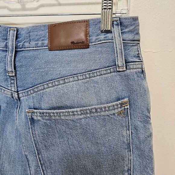Madewell The Mom Jean High Waist Light Wash Ankle Ripped Distressed Raw Hem 29 - Picture 7 of 13